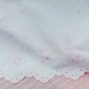 Vintage Laura Ashley Pink Embroidered Scalloped cotton fabric Rare